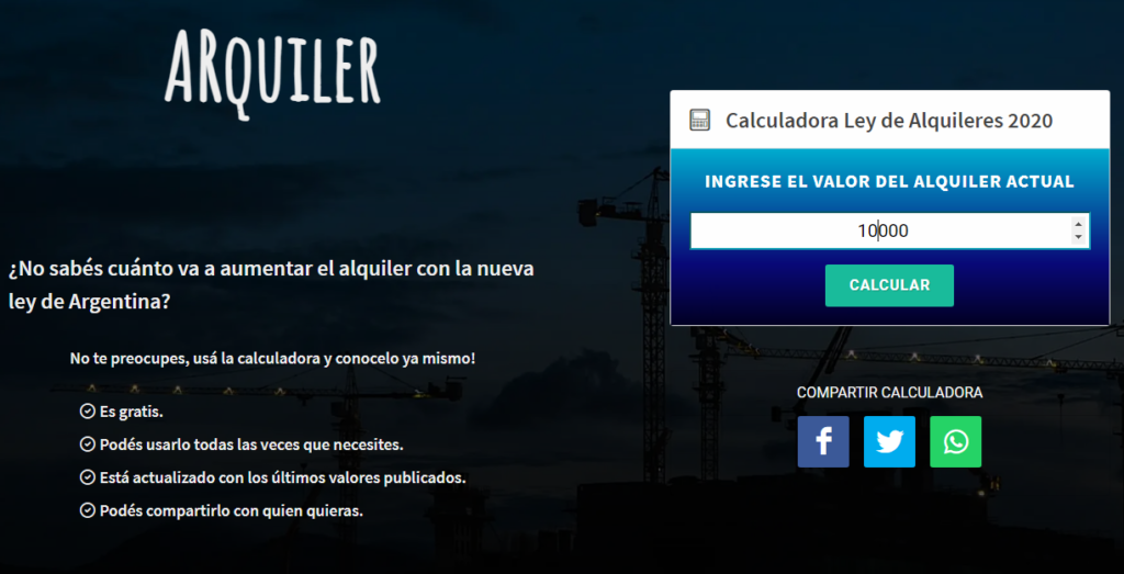 ARquiler la calculadora online del ajuste de las locaciones Dos Florines