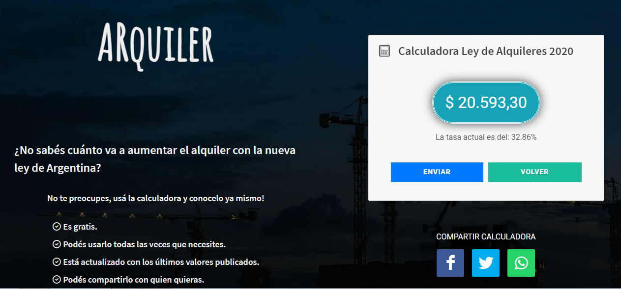 ARquiler la calculadora online del ajuste de las locaciones Dos Florines